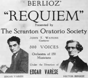 Affiche de concert montrant Varèse à gauche et Berlioz à droite