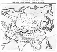 1897. Carte de l'Empire de Chine incluant le Tibet dans ses frontières, montrant le voyage de Sven Hedin.