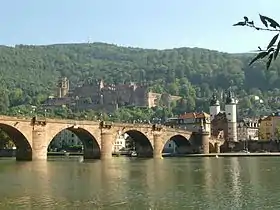 Le vieux pont, le château de Heidelberg et le Königstuhl.