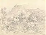 Vue de Civitella près d'Olevano, dessin au crayon de 1821