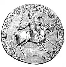 Image d'un sceau représentant un cavalier entouré d'un texte en latin