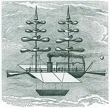 Navire hélicoptère imaginaire de Guillaume Joseph Gabriel de La Landelle (1863)