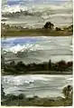 Hemstead parc, trois études avec des arbres et des nuages de tempête, 1856