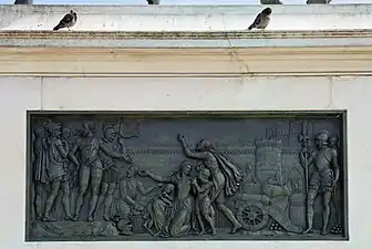 Bas-relief côté sud : Henri IV fait entrer des vivres dans Paris assiégé.