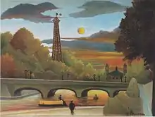 Peinture naïve d'Henri Rousseau présentant une vue de la Seine et de monuments qui la bordent, dont le palais.