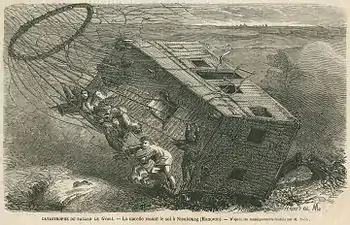 Catastrophe du ballon Le Géant en 1863, non loin de Hanovre, gravure d'Henry de M.