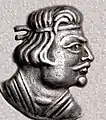 Premier souverain Kushan Héraios (1–30), sur une monnaie.