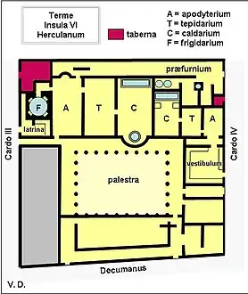 Plan des thermes d'Herculanum (Campanie, Italie), Ier siècle.