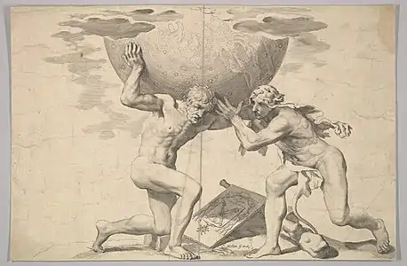 Hercule aidant Atlas), gravure.