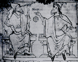 Hermann de Reichenau avec un astrolabe (scène supposée vers 1045).