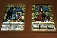 Hesse de Linange (alias Hesso Graf von Leiningen, seigneur d'Apremont), mort en 1530, et son épouse, Madeleine de Grandpré (alias Madeleine de Hans), morte après 1544; pour la chapelle de l'église du couvent franciscain des Sœurs Grises, aujourd'hui en ruines, à Ormes-et-Ville en Lorraine; vitraux aujourd'hui conservés au Metropolitan Museum of Art