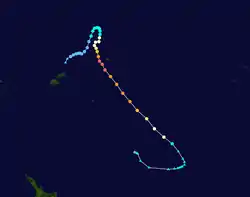 Trajectoire de Heta dans le Pacifique sud.