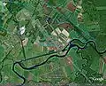 Carte des cours d'eau autour d'Heuilley-sur-Saône1 - La Saône et l'île de Fley 2 - Le canal latéral à la Saône 3 - À gauche, le Canal de la Marne à la Saône orienté Nord-Sud 4 - Au sud de la Saône, l'Ognon 5 - En haut, la Vingeanne vers Talmay, qui coupe le chemin rectiligne du baron Thénard avant de se jeter en Saône (confluent non visible).