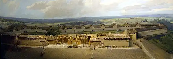 Construction du second rempart de la Heuneburg au début du VIe siècle av. J.-C. - Diorama au Heuneburgmuseum