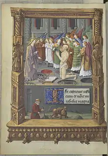 Jérôme agenouillé presque nu en prière devant le Christ alors qu'il est battu par des anges