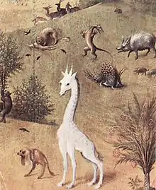 Girafe figurant sur le Paradis de Jérôme Bosch.