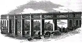 Le High Level Bridge et le pont de pierre de 1781Gravure de 1852