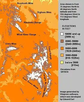 Carte de localisation des monts Uinta (à l'ouest).