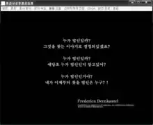 Capture d'écran d'un jeu sous Windows, il y a un fond noir et des hangeuls, des caractères coréens