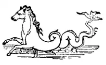Hippocampe mythologique, créature mi-poisson, mi-cheval, reproduction depuis un dessin de la ville de Pompéi.