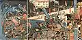 Aomono sakana gunzei daikassen no zu (La grande bataille des fruits, des légumes et des poissons), triptyque  d'estampes de 1859