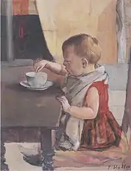 Peinture de Ferdinand Hodler représentant Hector Hodler, enfant, attablé devant une tasse.