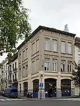Maison au coin, avec deux façades -Rue d'Espagne 1 (à gauche) &Rue de Tamines 2 (à droite) -Saint-Gilles (1899).