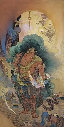 Niō se saisit d'un oni (ou yokai). 1886. Rouleau suspendu. Encre et couleurs sur papier, 123,6 × 63,3 cm. Musée national d'art moderne de Tokyo