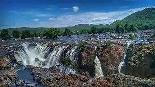 À Hogenakkal, le fleuve forme un immense complexe de cascades qui finiront par former le cours d'eau qui traversera le plateau du Kongu Nadu.