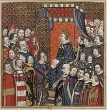 Édouard de Beaujeu derrière Louis de Bourbon qui prête hommage au roi.