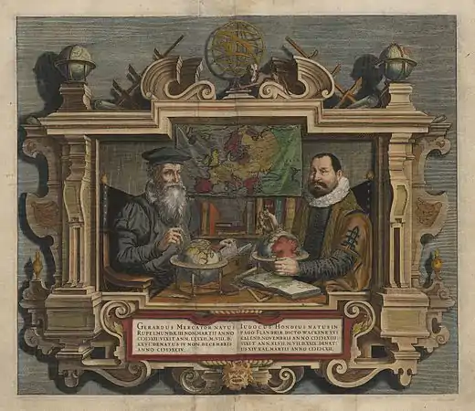 Estampe de la gravure coloriée à la main, 39 × 45 cm, publié dans l'Atlas ou méditations Cosmographiques de la Fabrique du Monde et Figure d'Iceluy