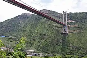 Pont de l'Armée rouge sur la riviere ChishuiLe pylone côté Guizhou vu depuis le Sichuan