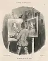 Au fil du temps, les artistes se montrent toujours plus critiques vis-vis de la pratique de l'autoportrait, multipliant les mises en abyme, comme s'en amuse ici Honoré Daumier, dans une lithographie de 1848, Un Français peint par lui-même.Paris, Bibliothèque nationale de France