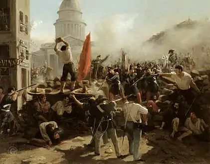 Barricade rue Soufflot, lors de la révolution française de 1848, peinture d'Horace Vernet.