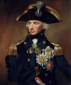 Portrait couleur de Nelson en uniforme et mettant en avant ses médailles.