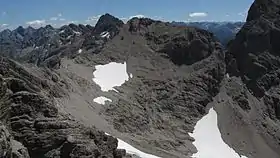 Vue de la Marchspitze et de la Hornbachspitze (au milieu, à droite) depuis l'Öfnerspitze.