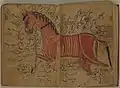 Les "bons points" et éléments à retenir pour élever des chevaux de guerre, double page illustrée du Kitāb al-bayṭara, par Aḥmad ibn ʿAtīq al-Azdī (XIIIe siècle).