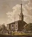 St. John's Horsleydown (1727–33), travail conjoint avec John James, tour réalisée par Hawksmoor, bombardée lors du London Blitz puis démolie.