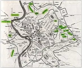 Carte de la Rome antique montrant la localisation de Horti Aciliorum.