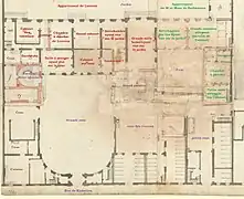 Distribution du rez-de-chaussée de l'hôtel Louvois en 1691