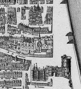 Le parvis de l'église Saint-Germain-l'Auxerrois, extrait du plan de Saint-Victor, vers 1550.