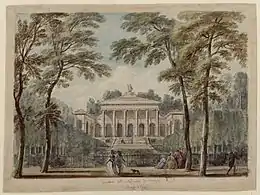 L'hôtel de Brunoy, vu depuis les Champs-Élysées. Dessin de Jean-Baptiste Lallemand.