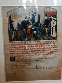 Le maire prête serment après son élection dans l'église Saint-Barthélemy. Miniature, XVe siècle.