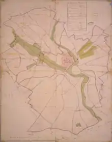 Plan d'intendance des paroisses de Houdan et Maulette en 1778 (le sud est en haut de la carte)