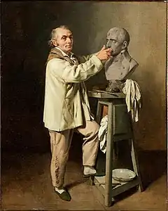 Le modelage : Jean-Antoine Houdon modelant le buste de Bonaparte Premier Consul, vers 1802-1803. Boilly Louis Léopold (1761-1845), huile sur toile.
