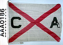 Photo du drapeau de la Canadian Australasian Line (croix inclinée rouge)