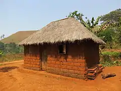 Maison en brique à toit de chaume