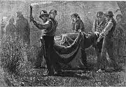 De nuit, des hommes transportent quelqu'un sur une civière (1876)