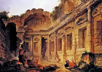 Intérieur du Temple de Diane à Nîmes (vue imaginaire), par Hubert Robert (1771).