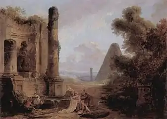 Hubert Robert, Paysage fantastique avec ruines, 1760-1770.